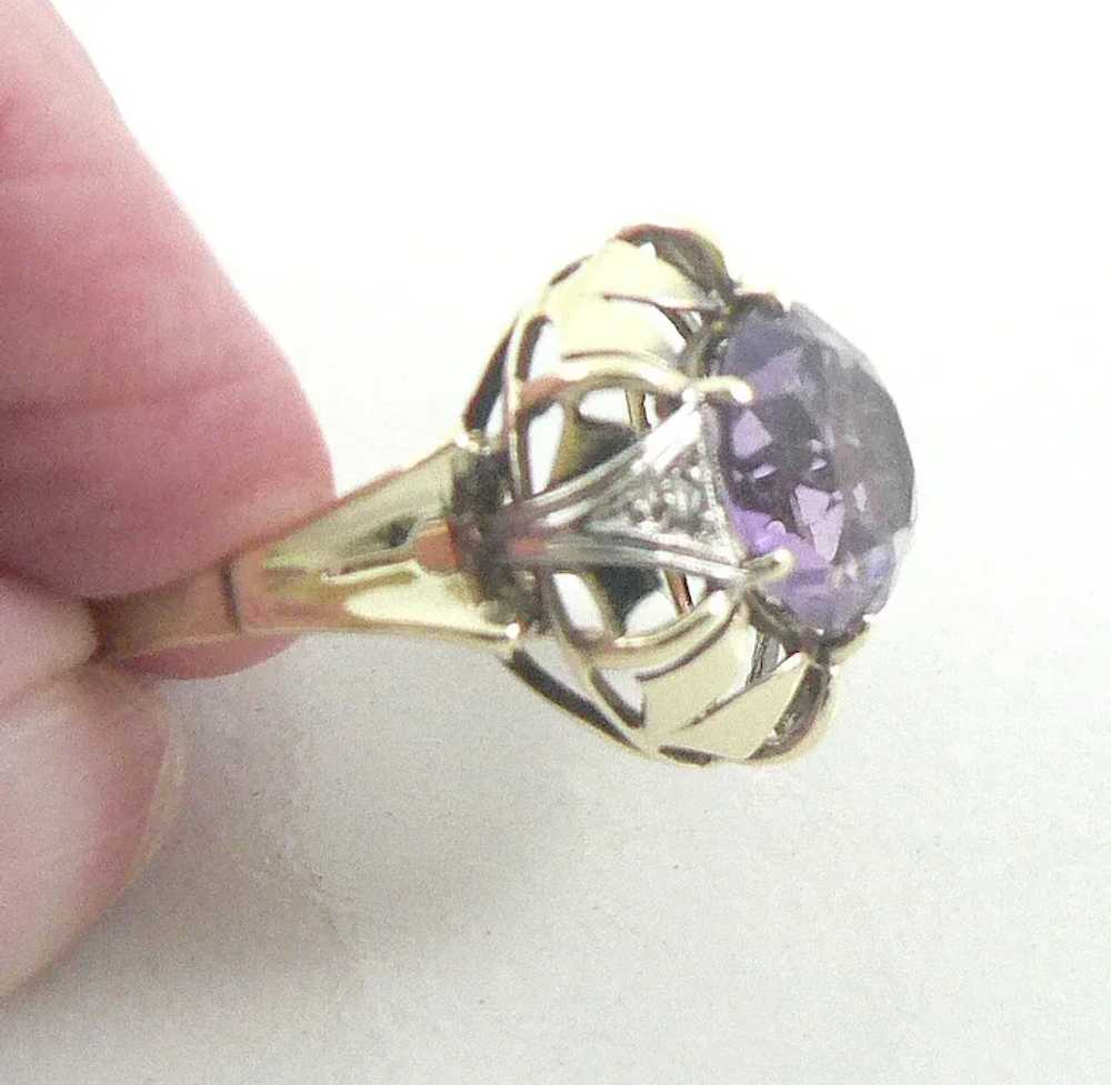 14K Gold Amethyst and Diamond Cocktail Ring - image 2