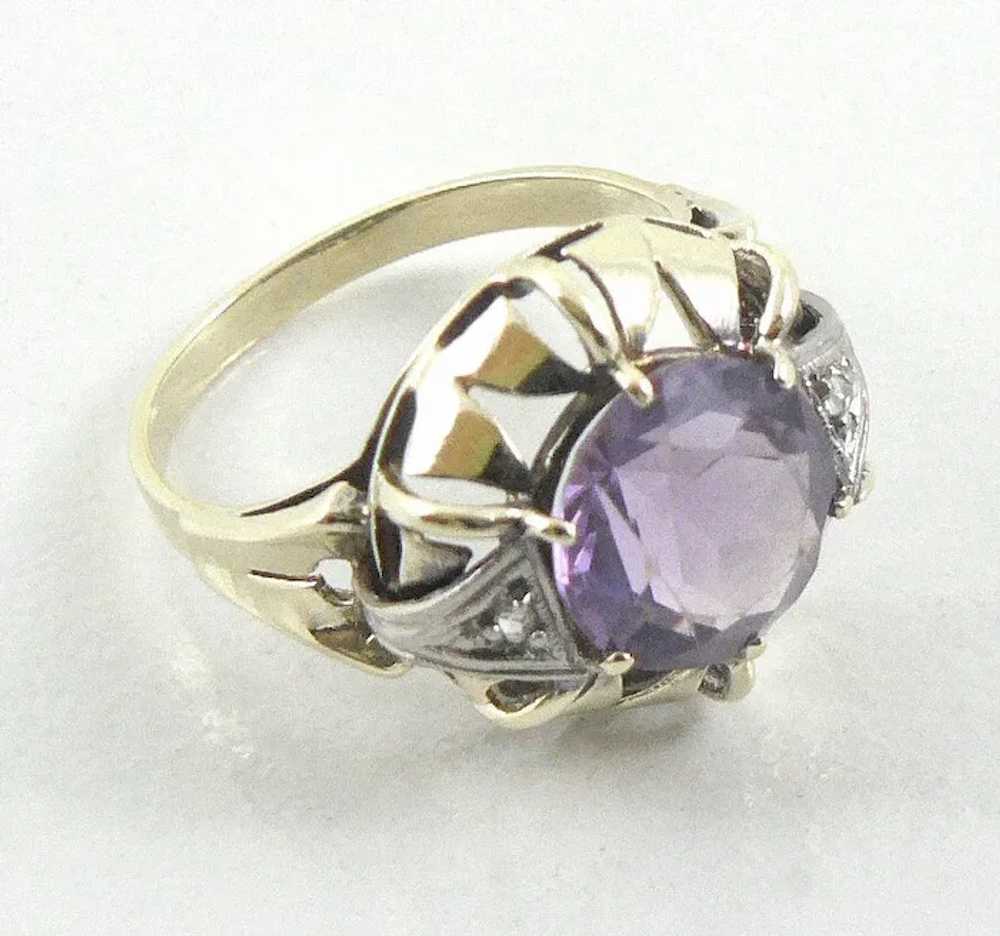 14K Gold Amethyst and Diamond Cocktail Ring - image 3