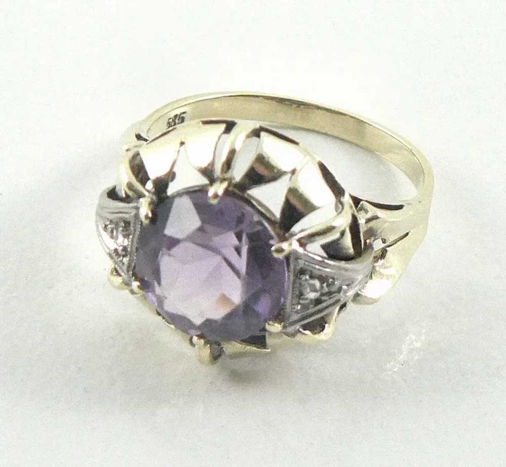 14K Gold Amethyst and Diamond Cocktail Ring - image 4