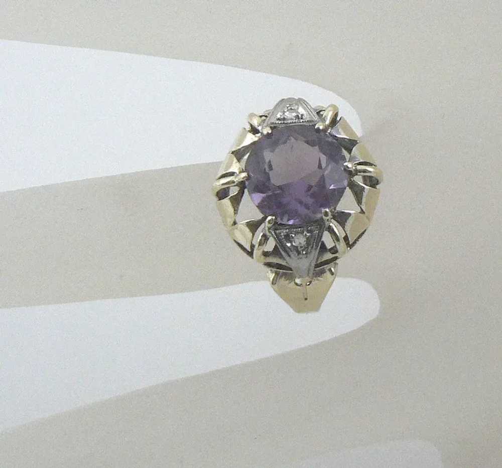 14K Gold Amethyst and Diamond Cocktail Ring - image 5