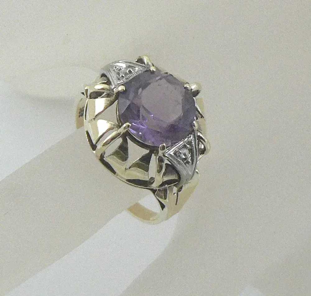 14K Gold Amethyst and Diamond Cocktail Ring - image 6