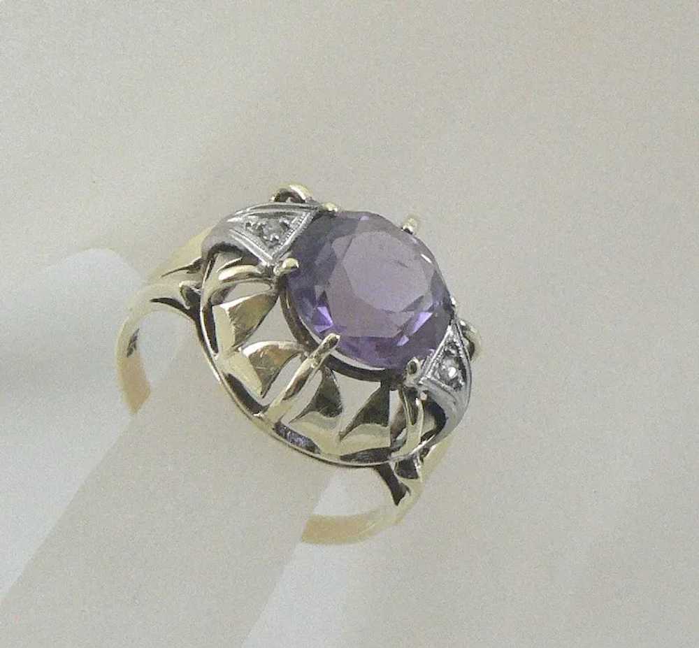 14K Gold Amethyst and Diamond Cocktail Ring - image 7