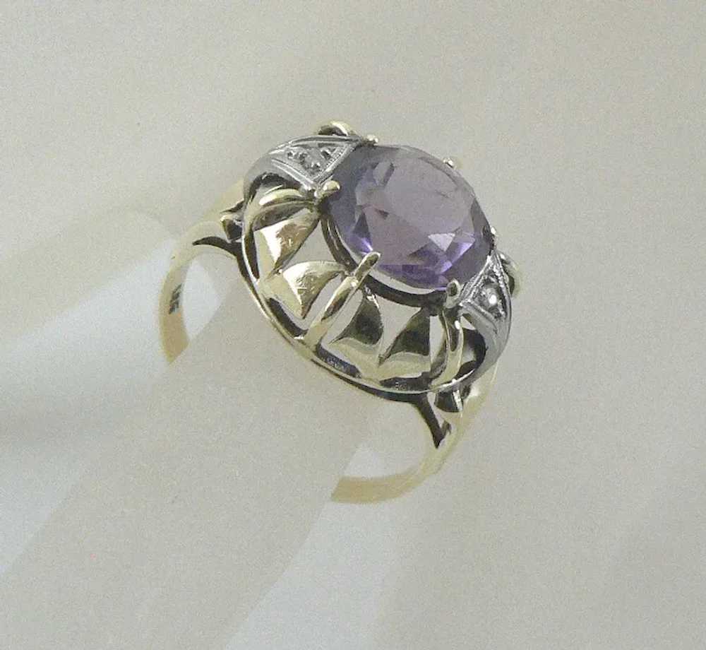 14K Gold Amethyst and Diamond Cocktail Ring - image 8