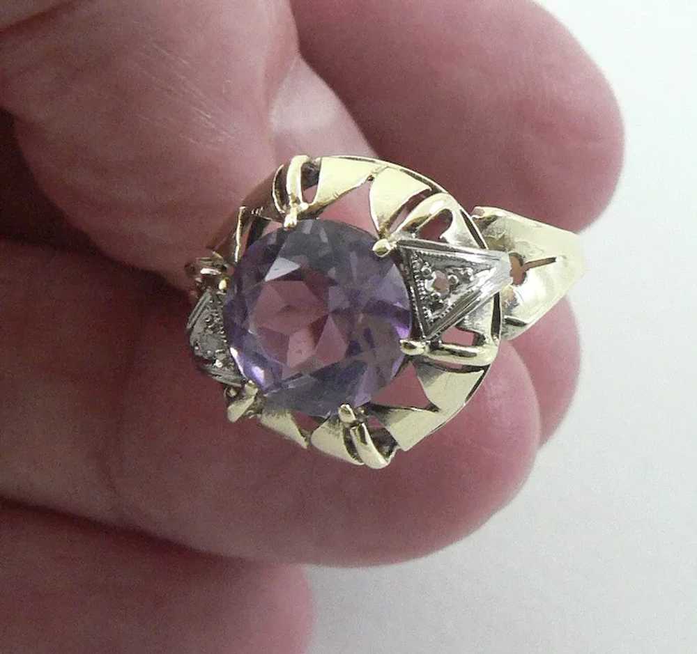 14K Gold Amethyst and Diamond Cocktail Ring - image 9