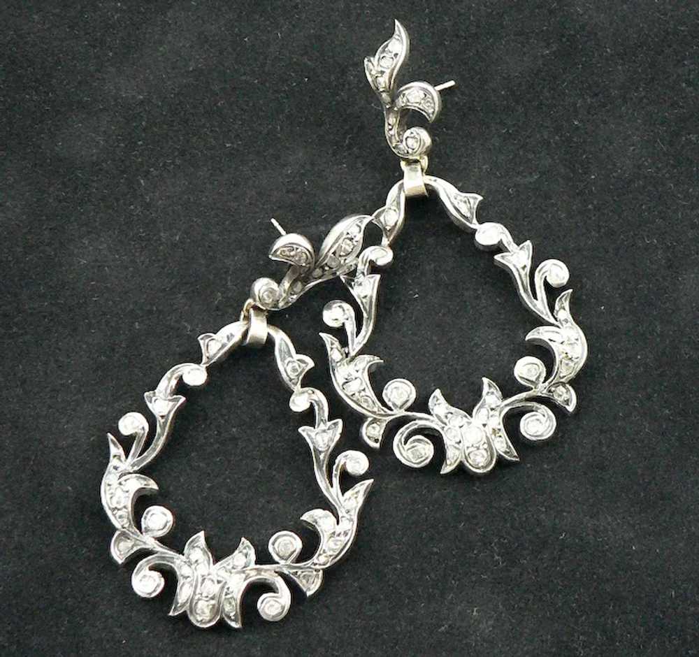 18K Gold Silver Diamond Victorian Earrings - image 10