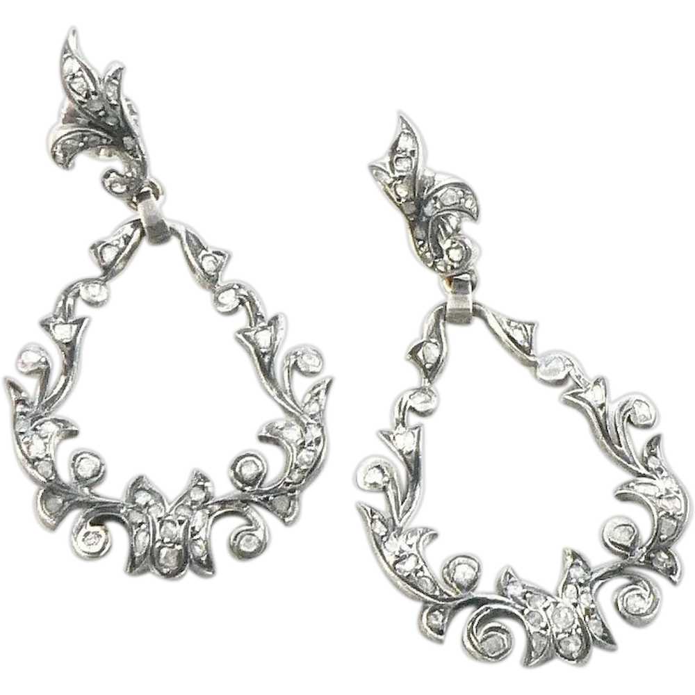 18K Gold Silver Diamond Victorian Earrings - image 1