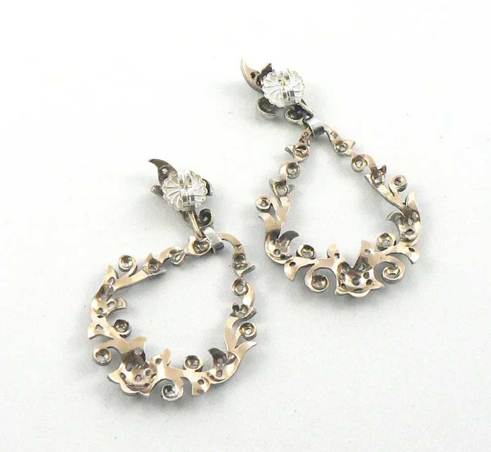 18K Gold Silver Diamond Victorian Earrings - image 3