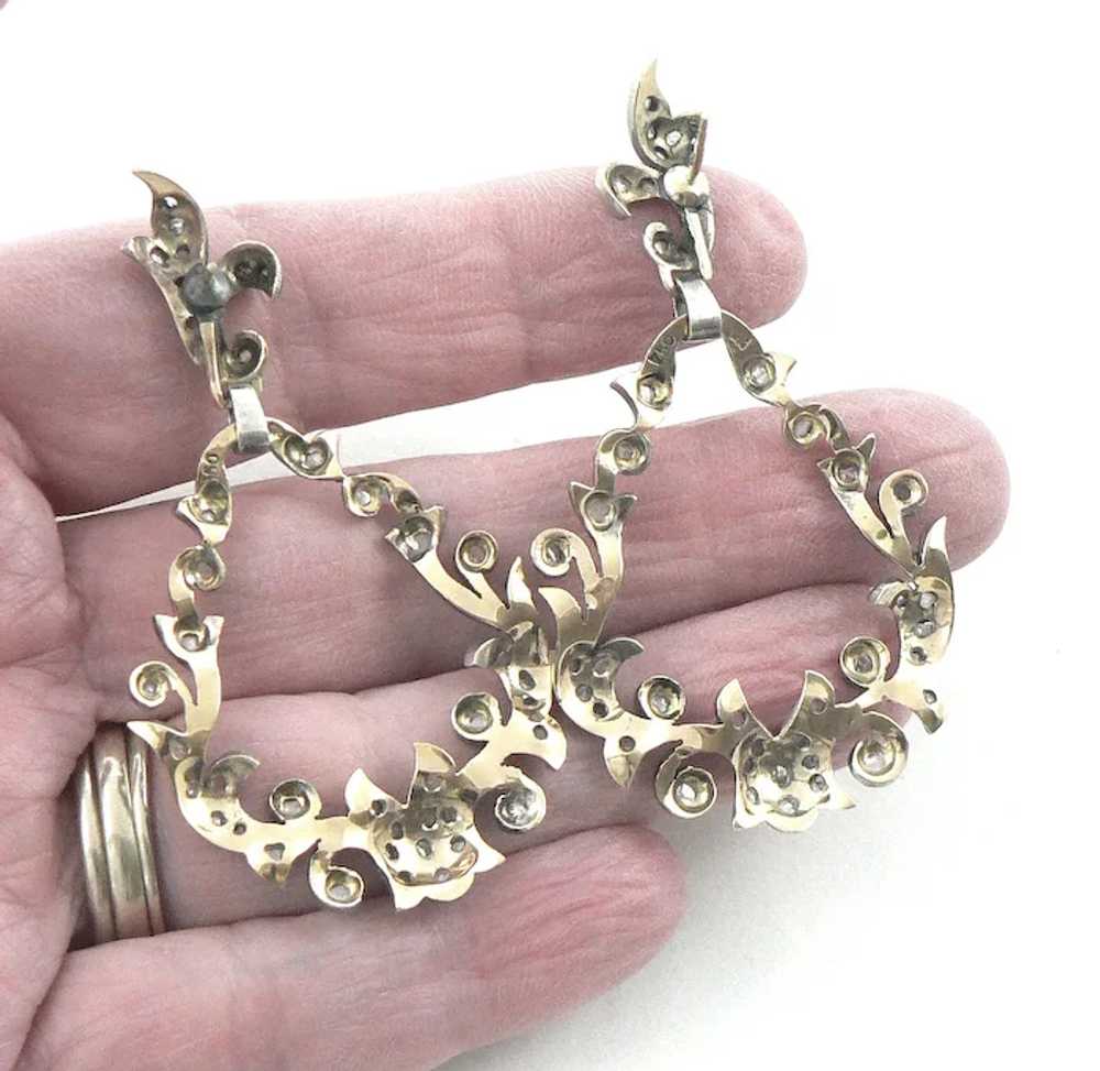 18K Gold Silver Diamond Victorian Earrings - image 5