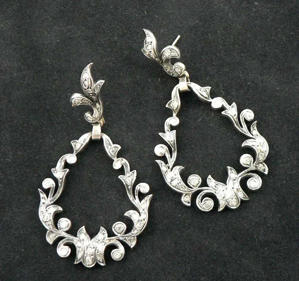 18K Gold Silver Diamond Victorian Earrings - image 6