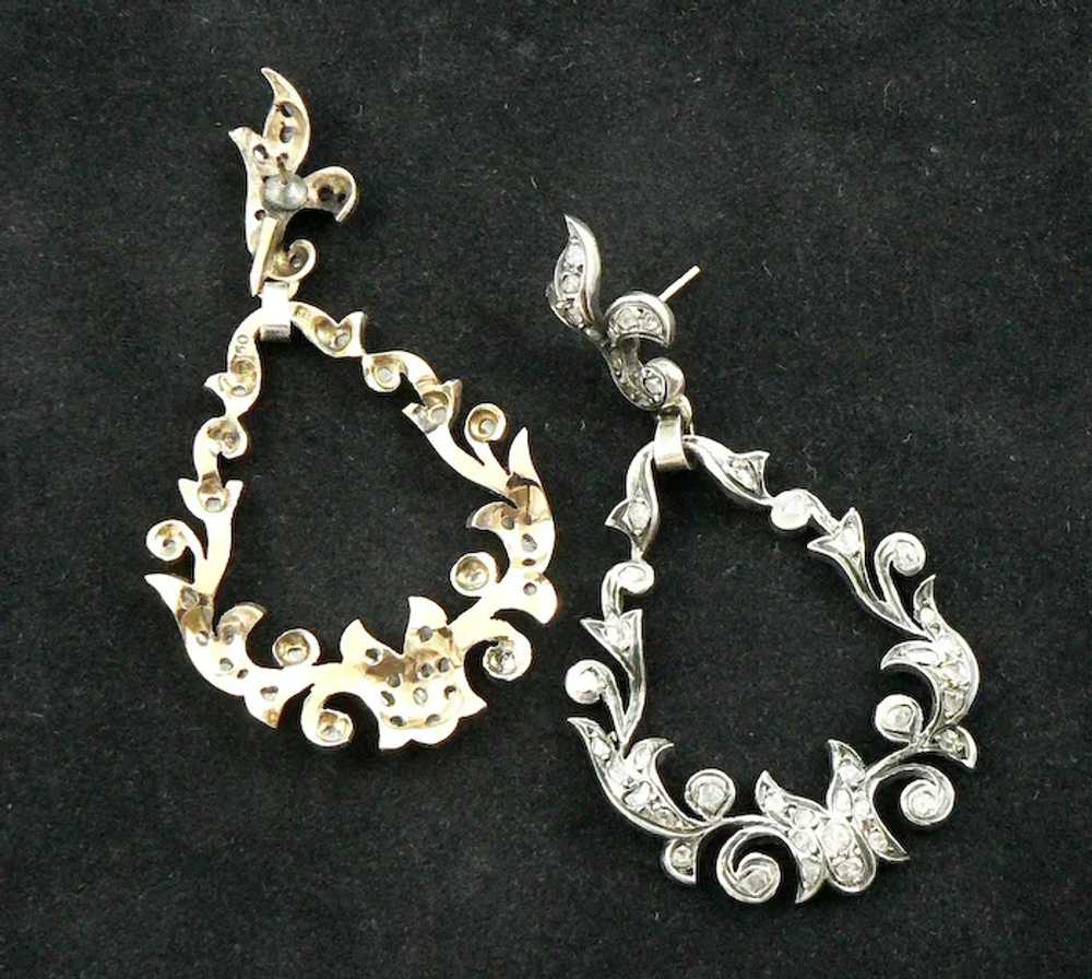 18K Gold Silver Diamond Victorian Earrings - image 7