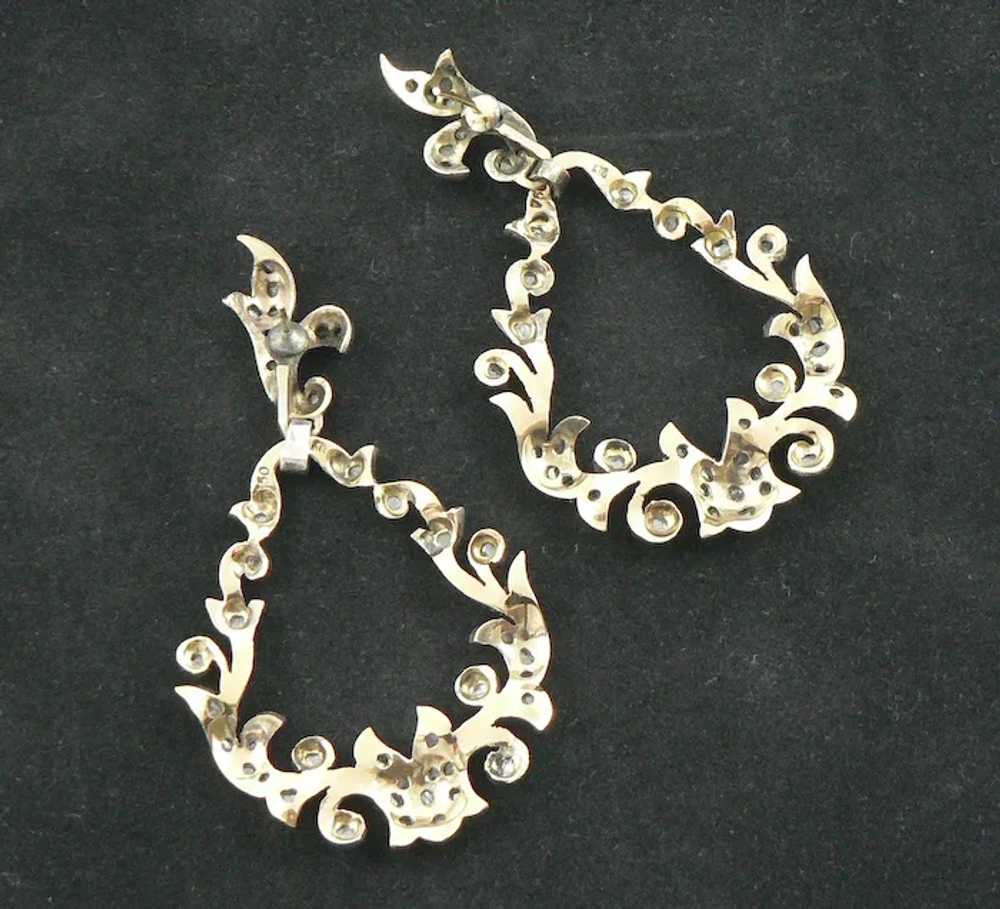 18K Gold Silver Diamond Victorian Earrings - image 8
