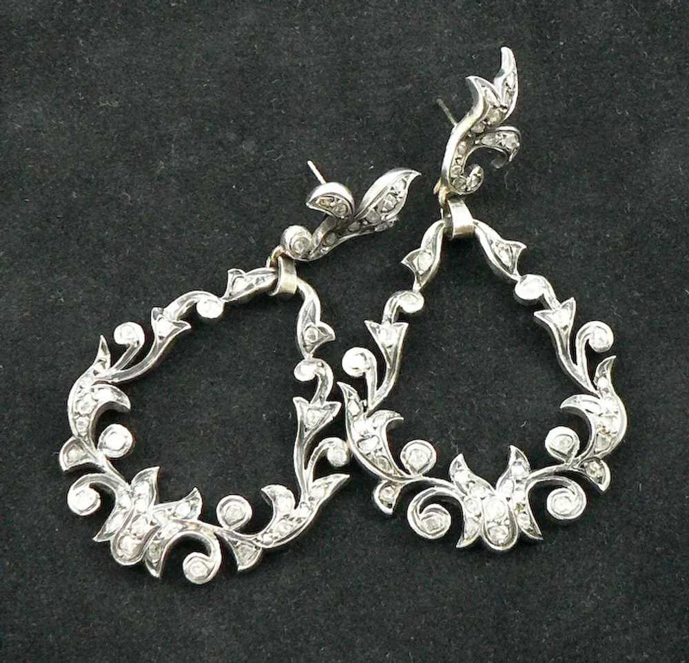 18K Gold Silver Diamond Victorian Earrings - image 9