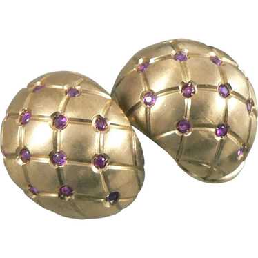 18K Gold Ruby Bombe Earrings