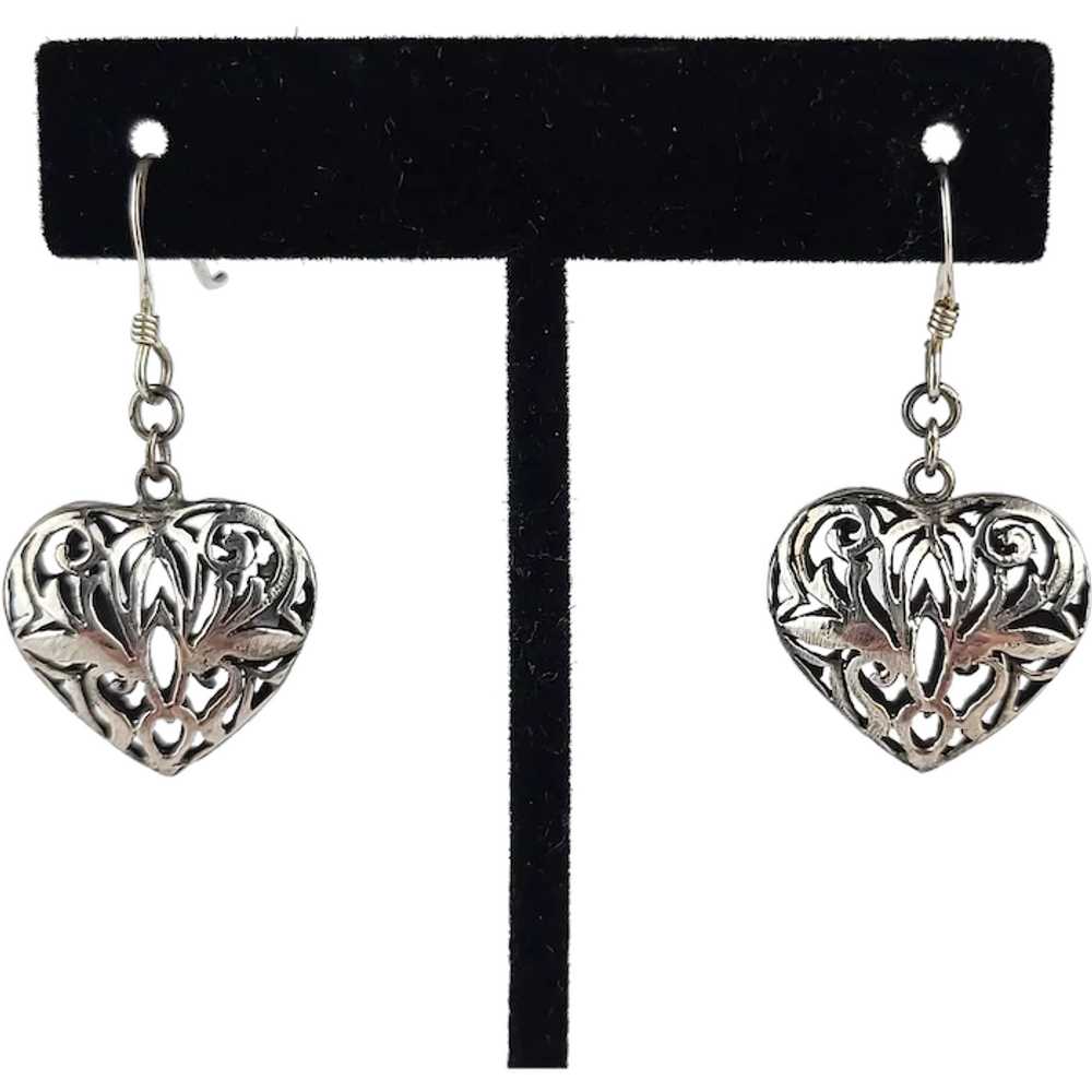 Sterling Puffy Heart Earrings ~ Pierced ~ 1970s ~… - image 1