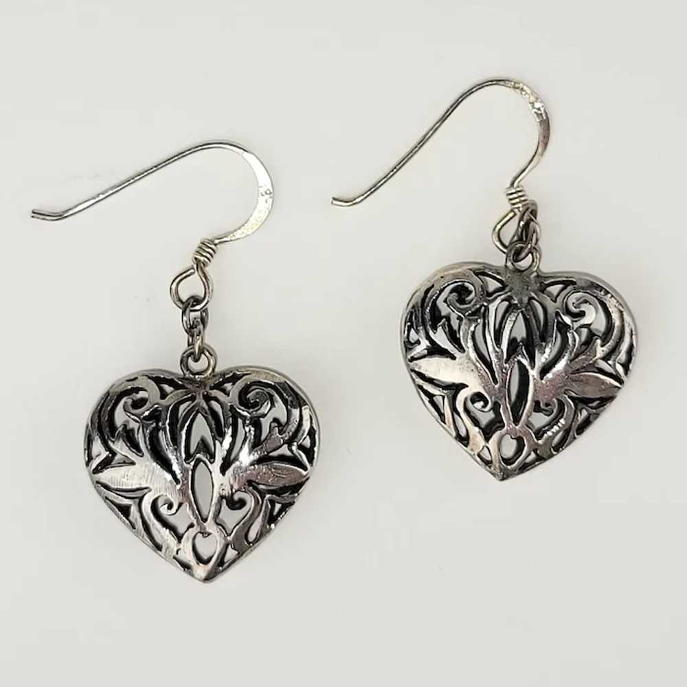 Sterling Puffy Heart Earrings ~ Pierced ~ 1970s ~… - image 3