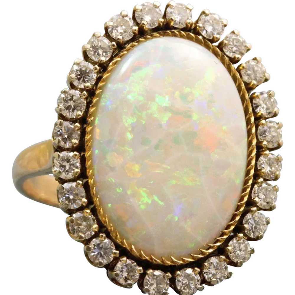 Estate 14K 8 CT Opal and Diamond Ring - image 1