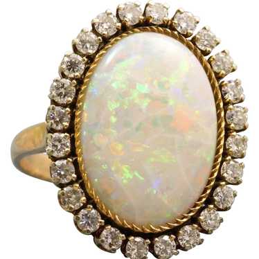 Estate 14K 8 CT Opal and Diamond Ring