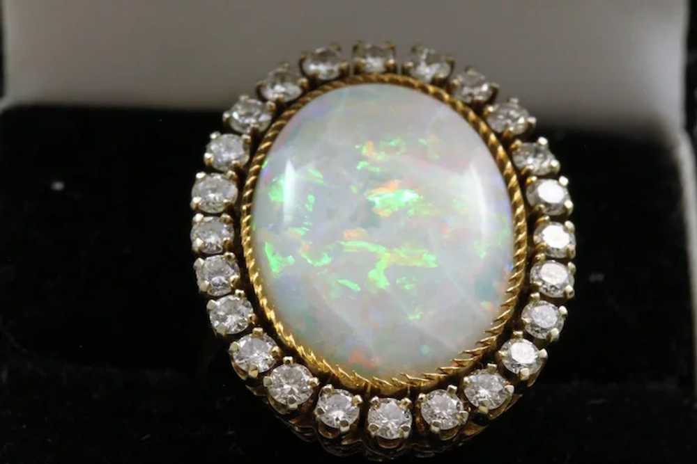 Estate 14K 8 CT Opal and Diamond Ring - image 2