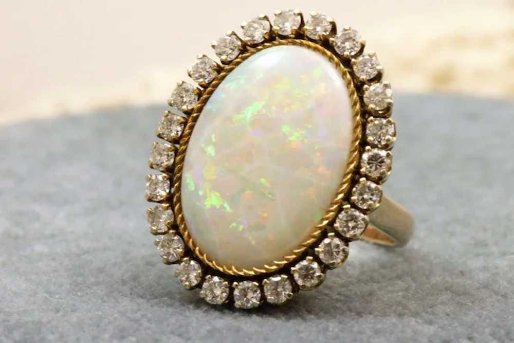 Estate 14K 8 CT Opal and Diamond Ring - image 4