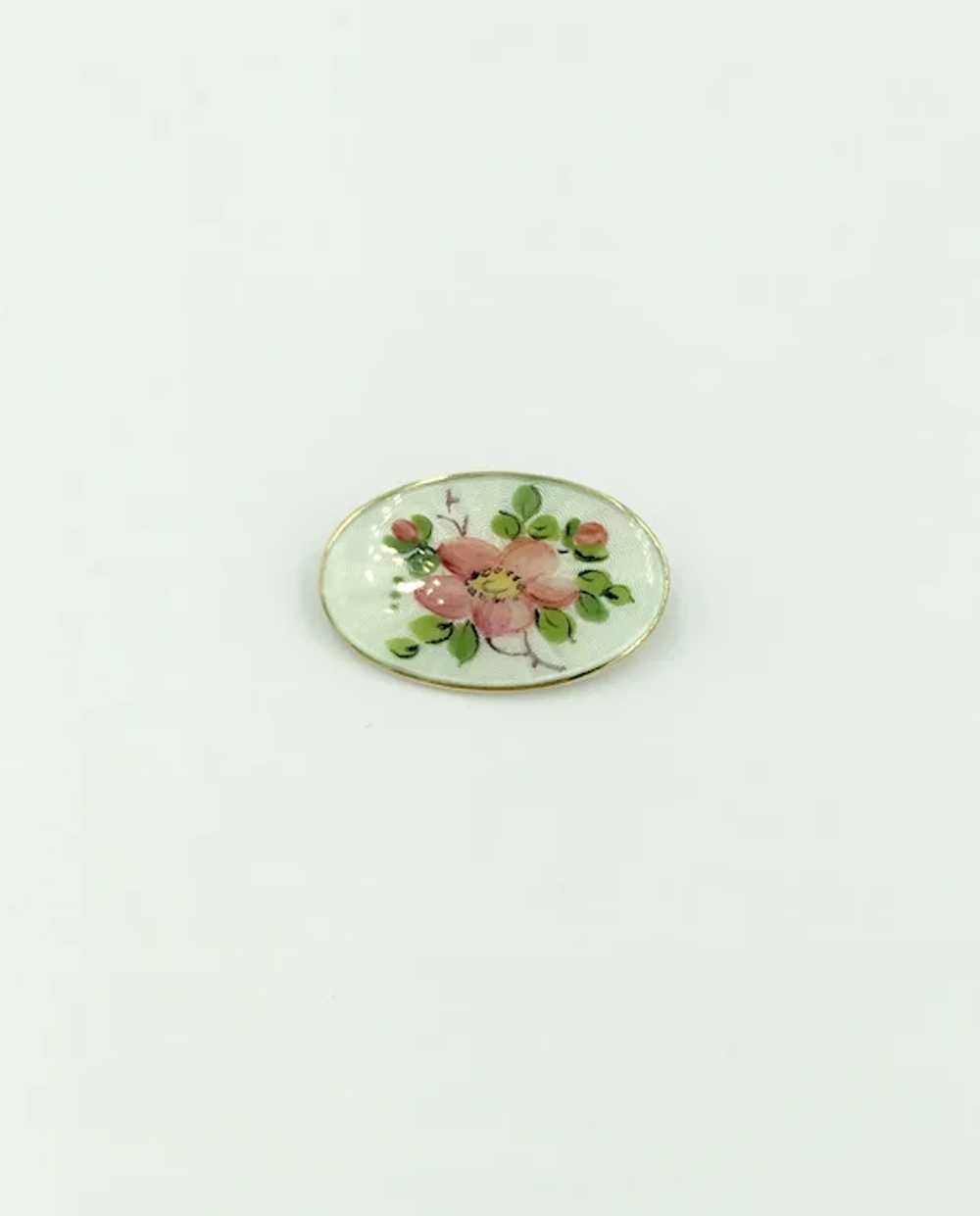 Norway Sterling Silver Enamel Brooch Pink Flower … - image 2