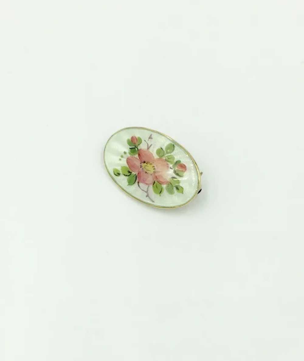 Norway Sterling Silver Enamel Brooch Pink Flower … - image 4