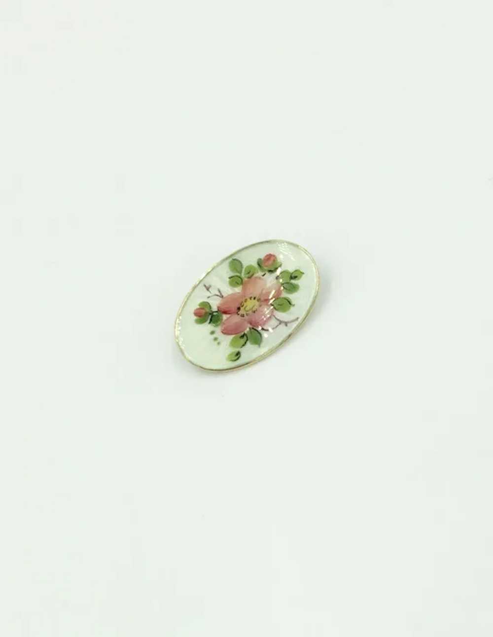 Norway Sterling Silver Enamel Brooch Pink Flower … - image 5