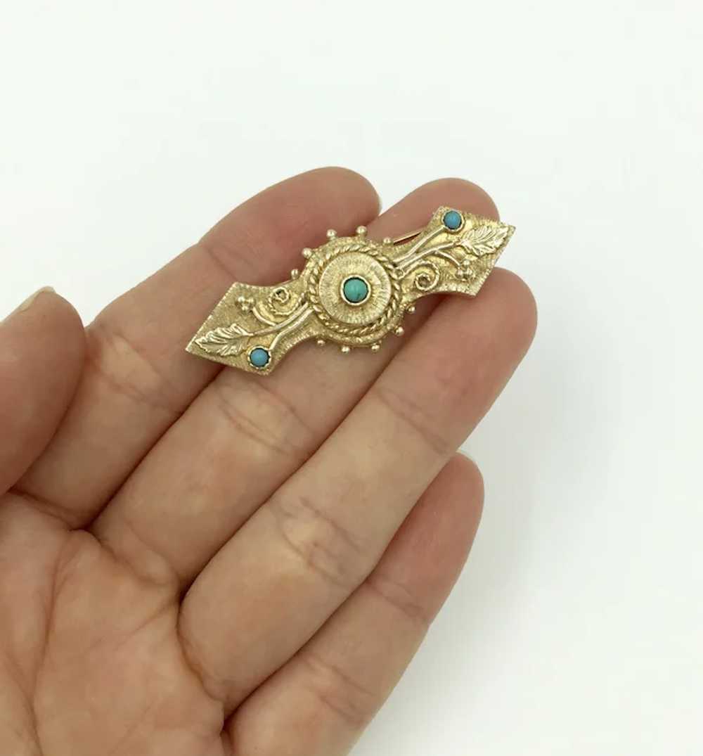 14k Persian Turquoise 1960's Yellow Gold Berry Le… - image 10