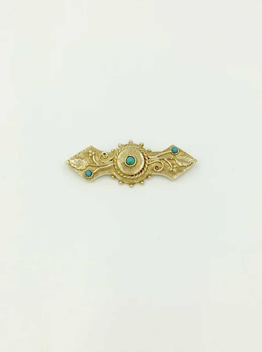 14k Persian Turquoise 1960's Yellow Gold Berry Le… - image 11