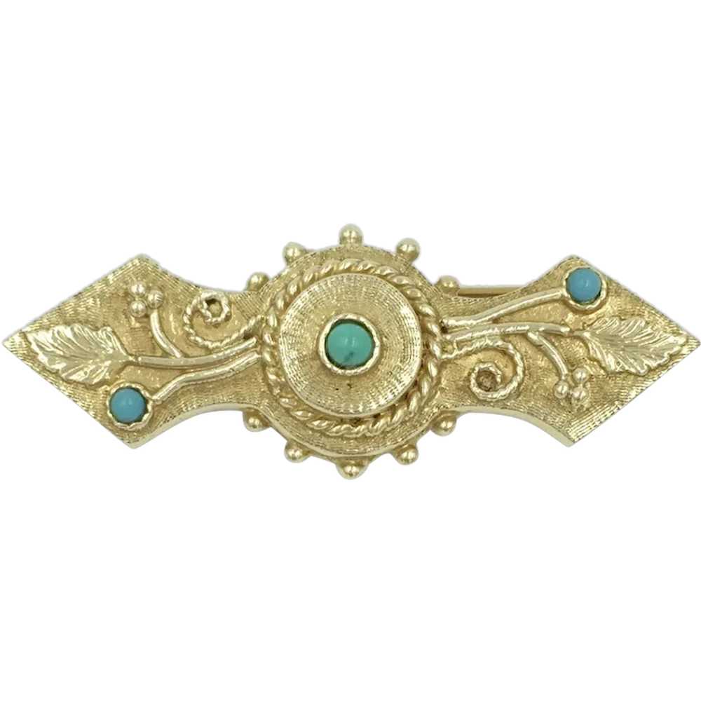 14k Persian Turquoise 1960's Yellow Gold Berry Le… - image 1