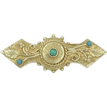 14k Persian Turquoise 1960's Yellow Gold Berry Le… - image 1