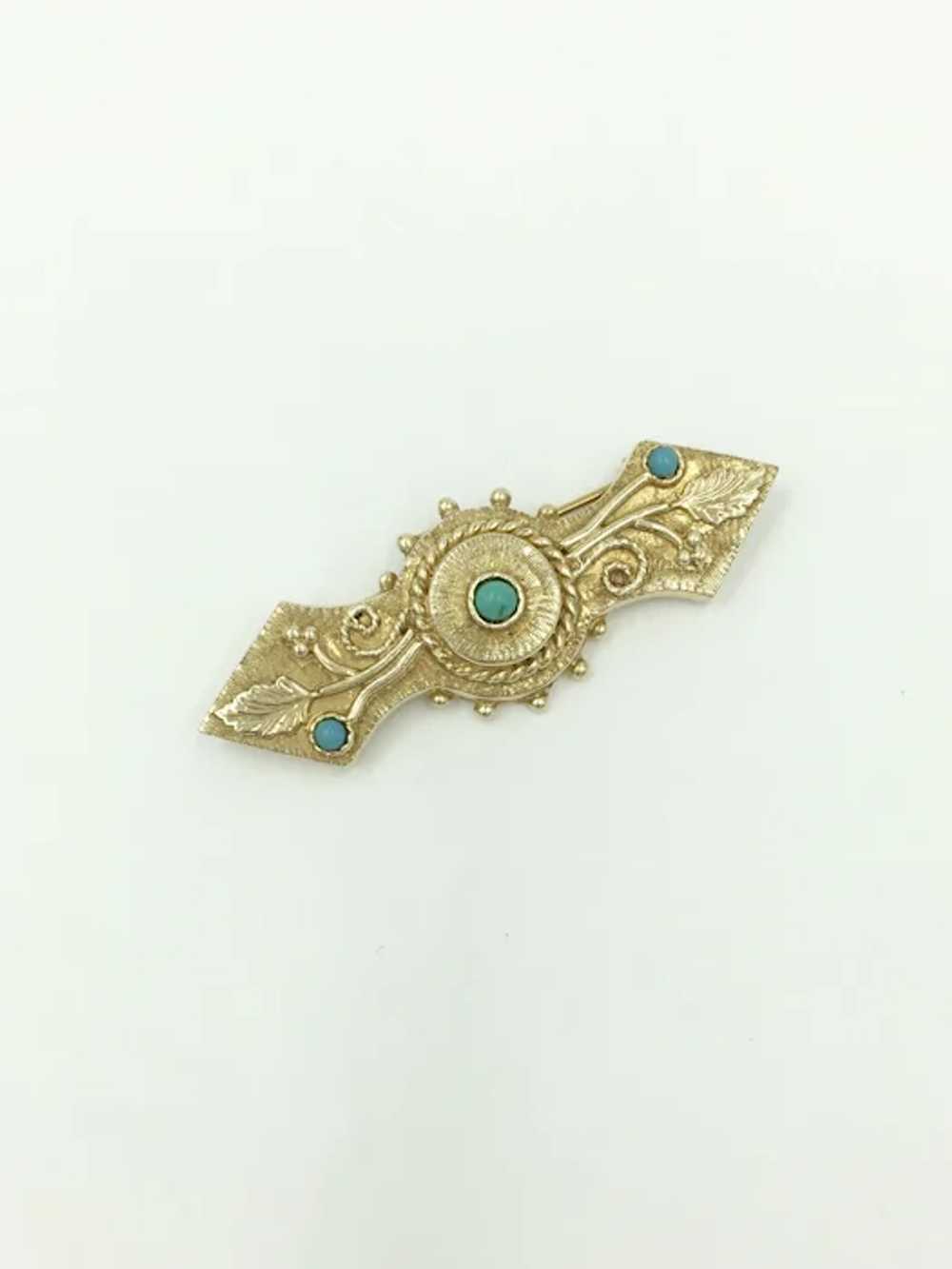 14k Persian Turquoise 1960's Yellow Gold Berry Le… - image 2