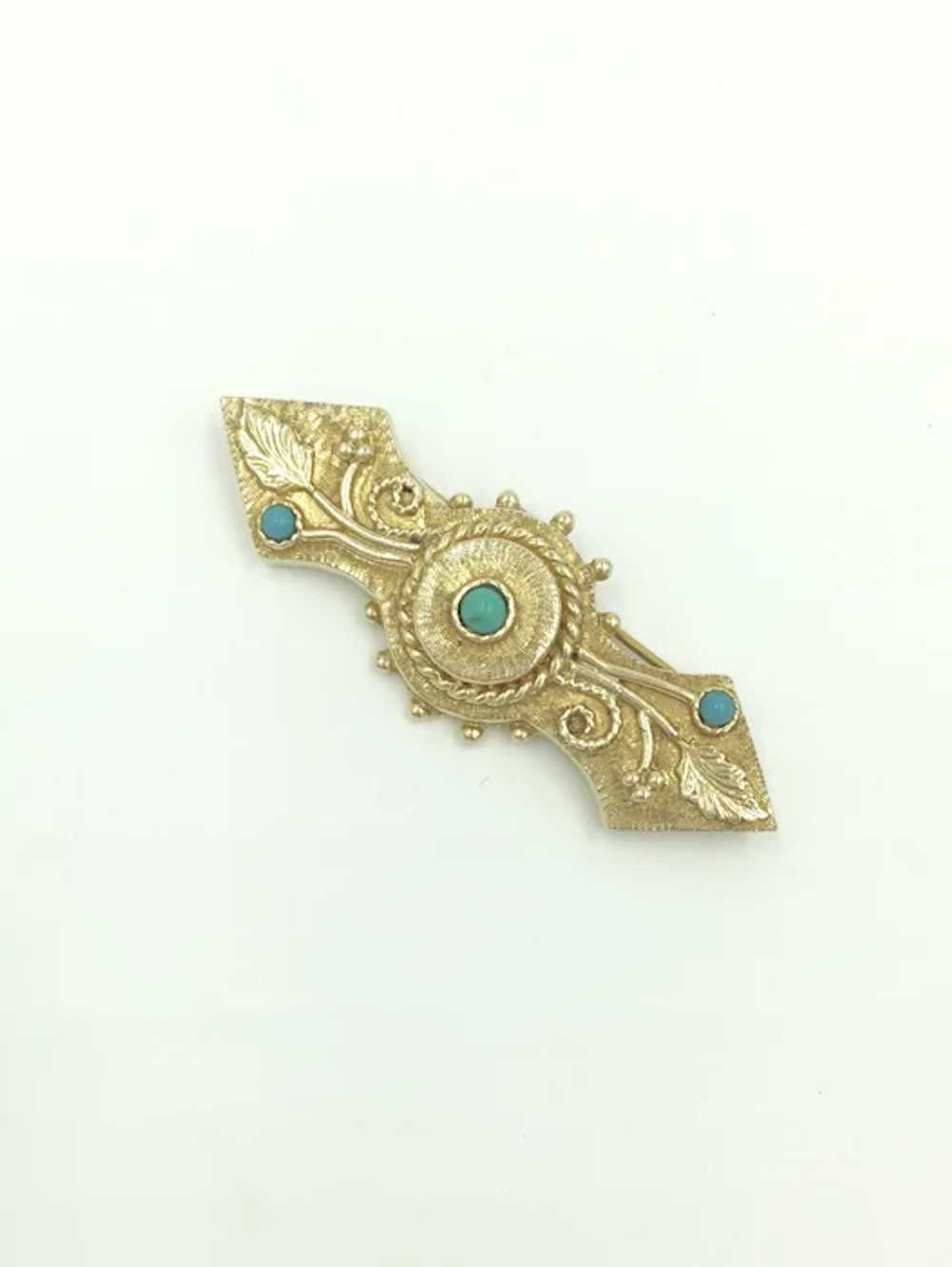 14k Persian Turquoise 1960's Yellow Gold Berry Le… - image 3