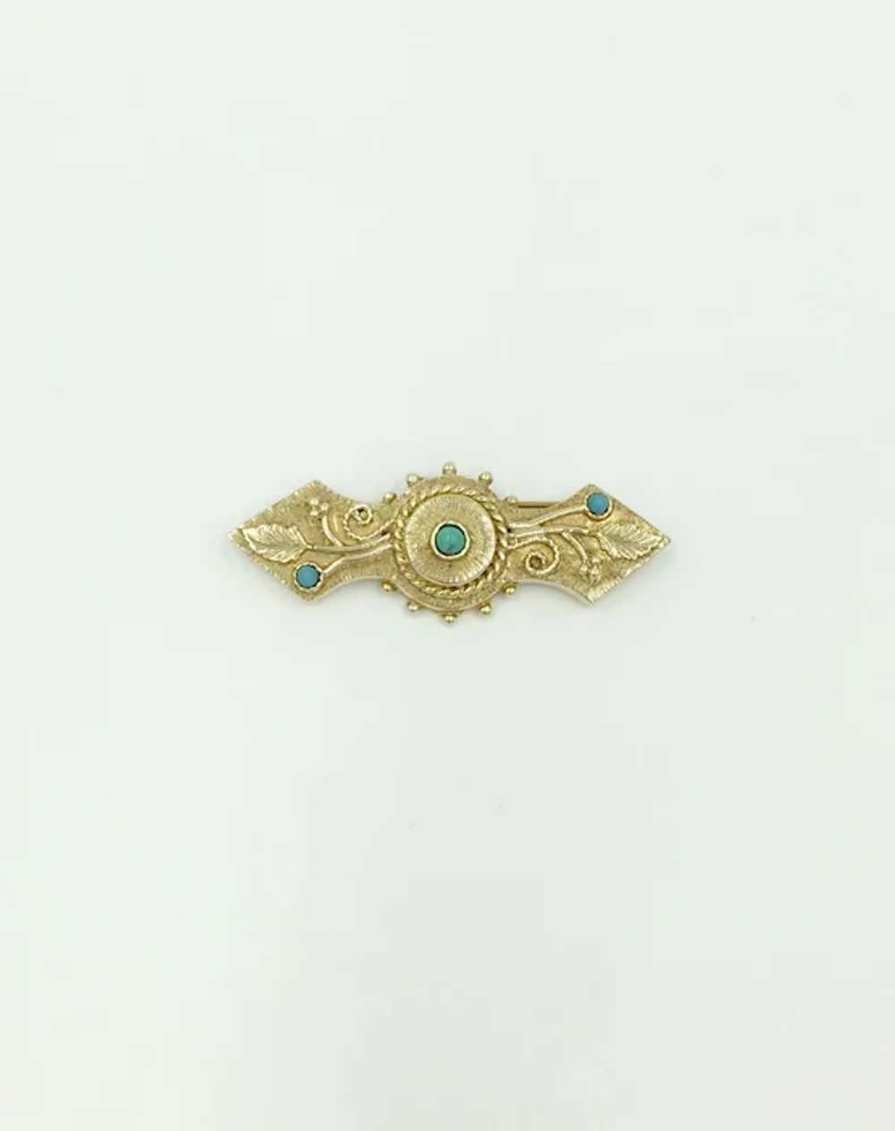 14k Persian Turquoise 1960's Yellow Gold Berry Le… - image 5