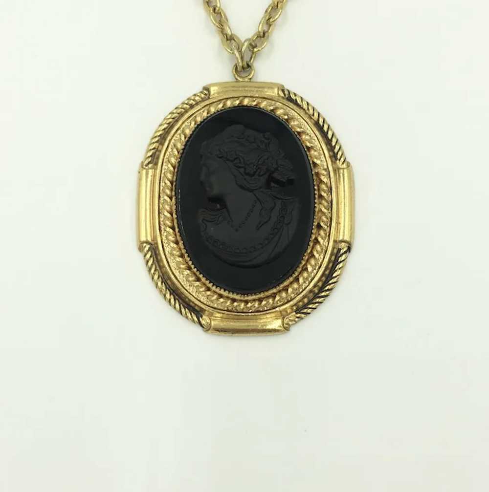 Vintage Mourning Black Cameo Necklace Long Yellow… - image 10
