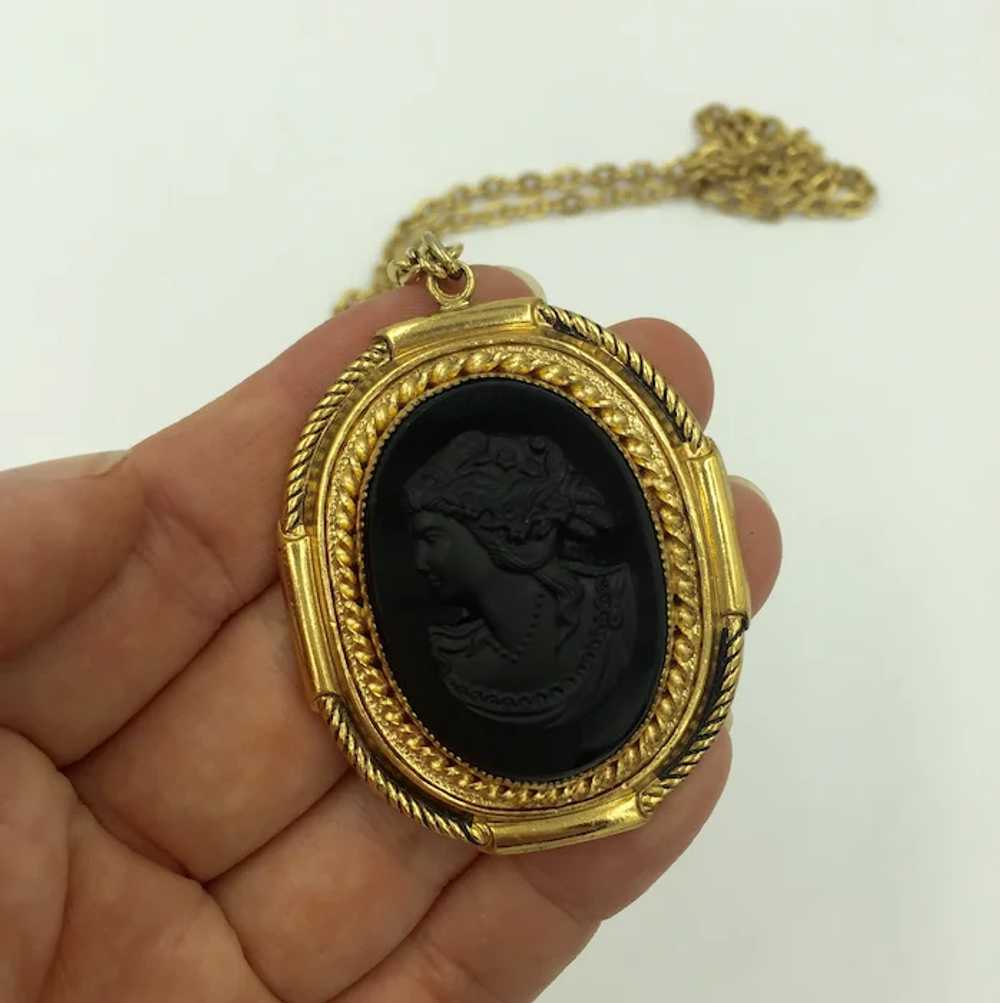 Vintage Mourning Black Cameo Necklace Long Yellow… - image 7