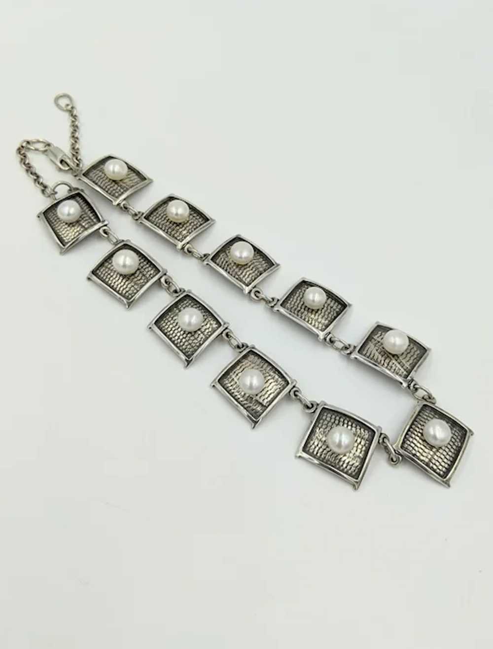 Sterling Silver Pearl Artisan Signed Necklace Cli… - image 7