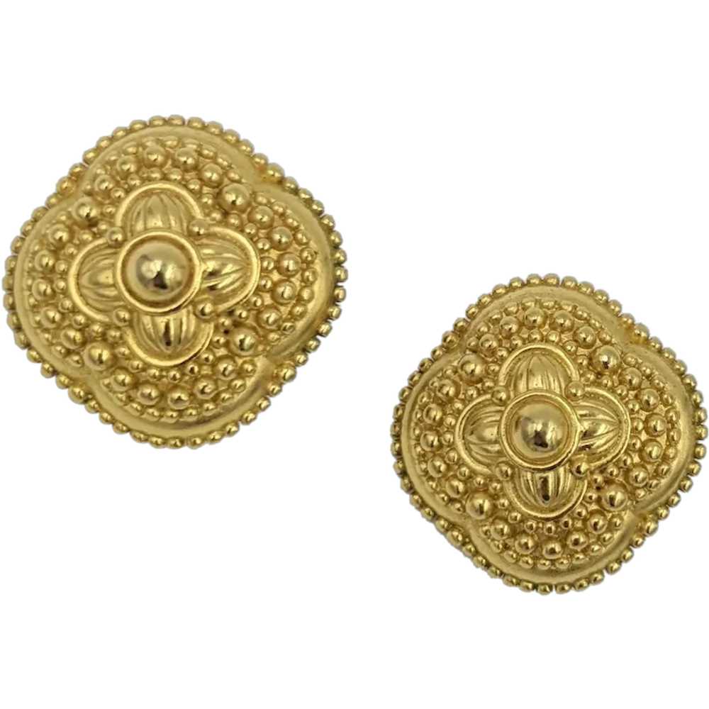 Trifari Vintage Designer Gold Tone Clip Earrings - image 1