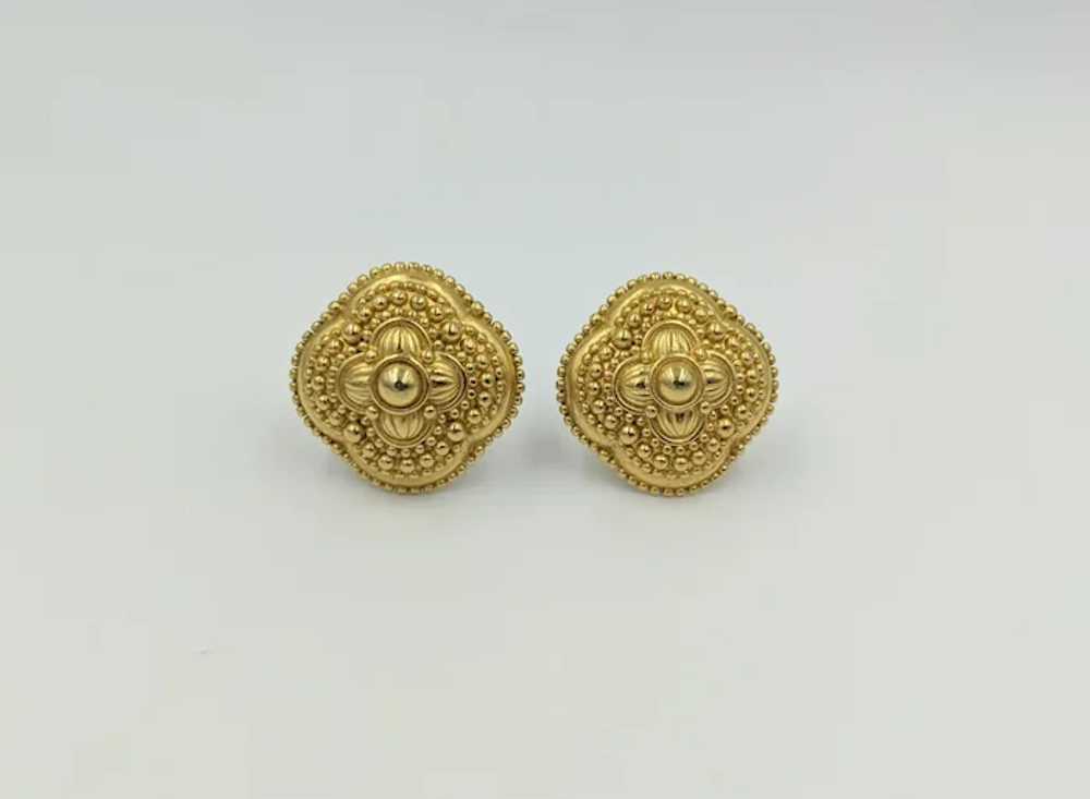 Trifari Vintage Designer Gold Tone Clip Earrings - image 2