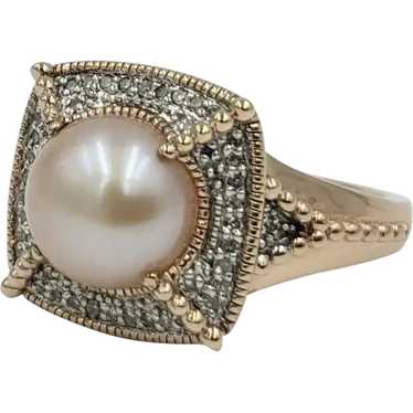 Gorgeous Pastel Pink Pearl Ring with Diamonds in … - image 1