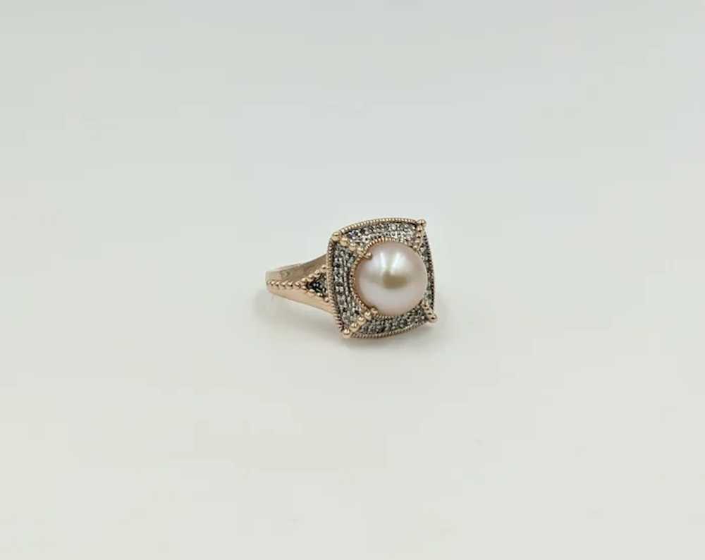 Gorgeous Pastel Pink Pearl Ring with Diamonds in … - image 2