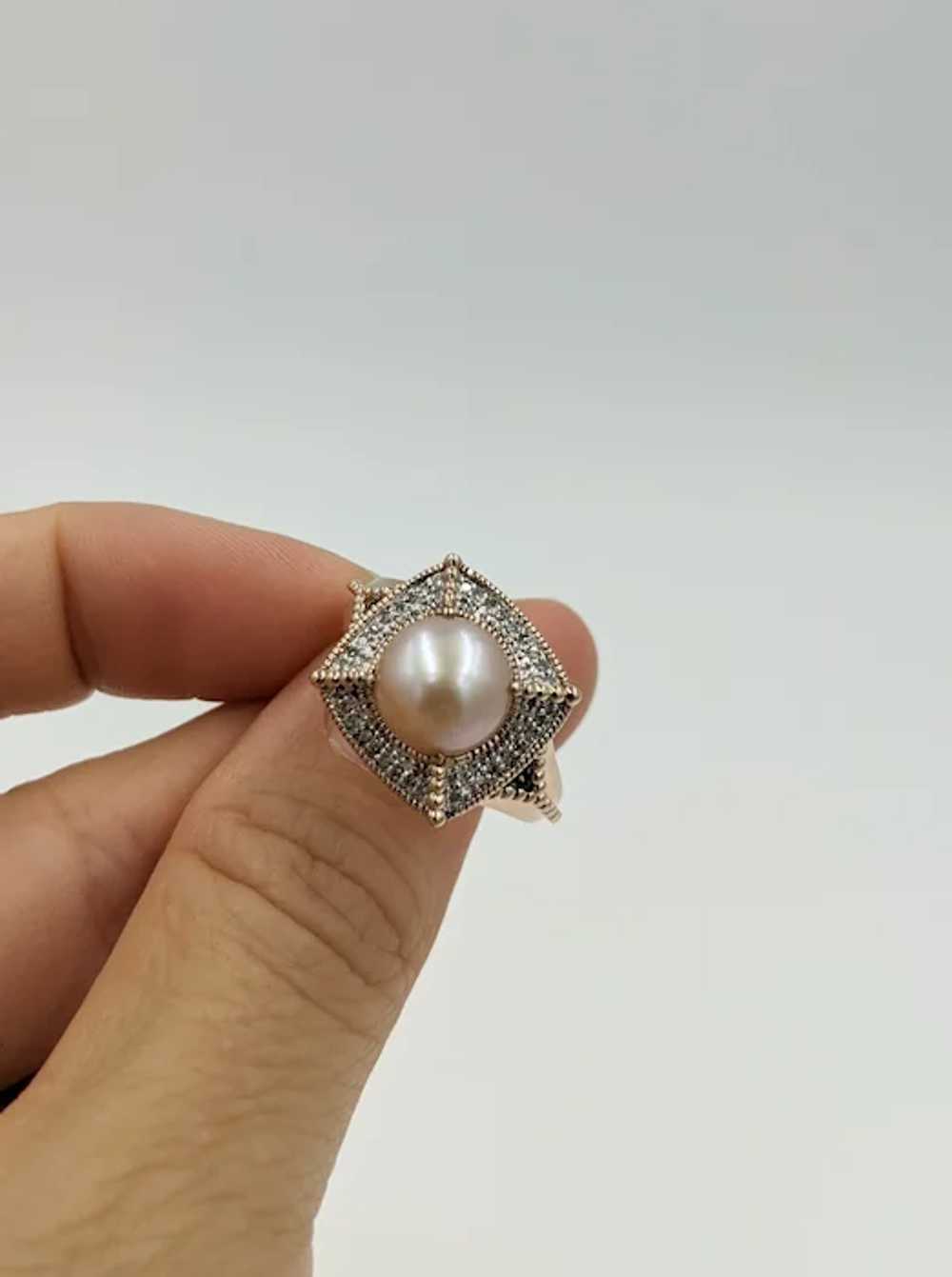 Gorgeous Pastel Pink Pearl Ring with Diamonds in … - image 4