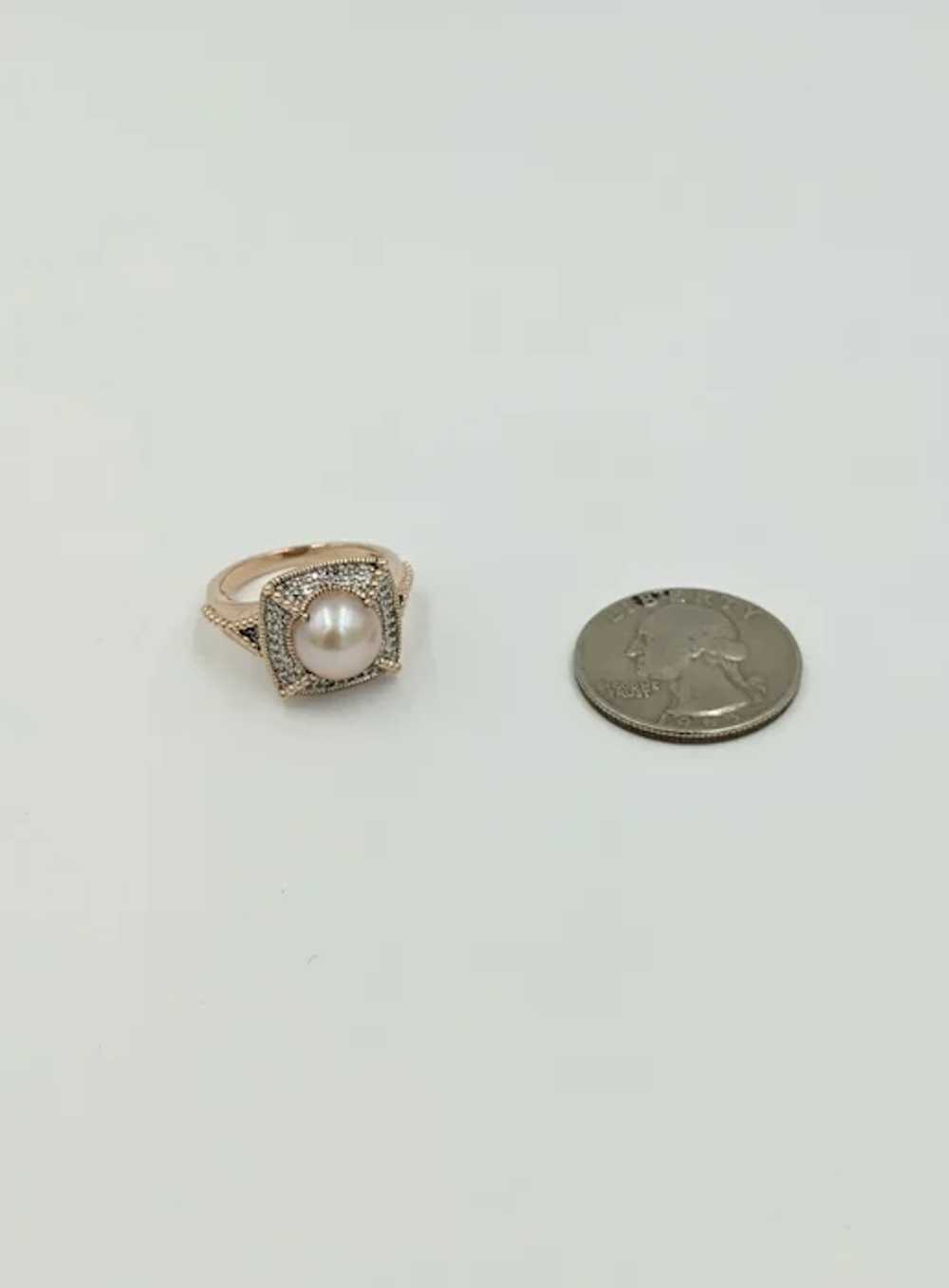 Gorgeous Pastel Pink Pearl Ring with Diamonds in … - image 5