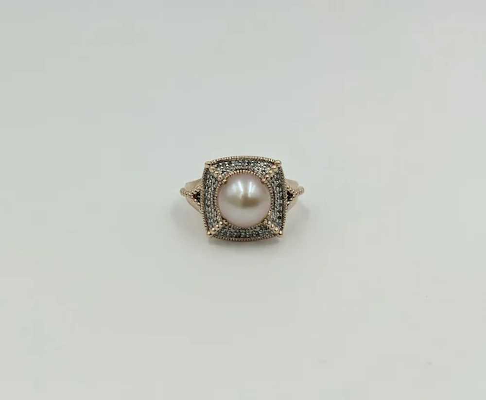 Gorgeous Pastel Pink Pearl Ring with Diamonds in … - image 8