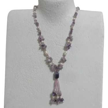 Amethyst Pendant, Amethyst Chips, Simulated Pearl… - image 1