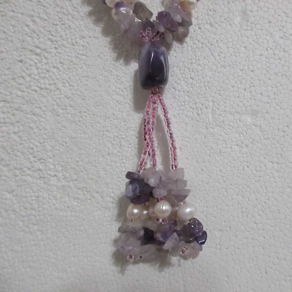 Amethyst Pendant, Amethyst Chips, Simulated Pearl… - image 2