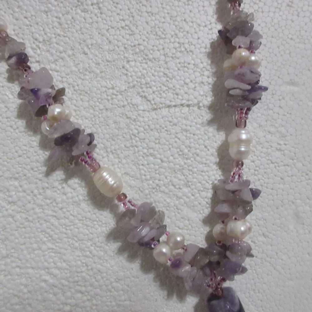 Amethyst Pendant, Amethyst Chips, Simulated Pearl… - image 3