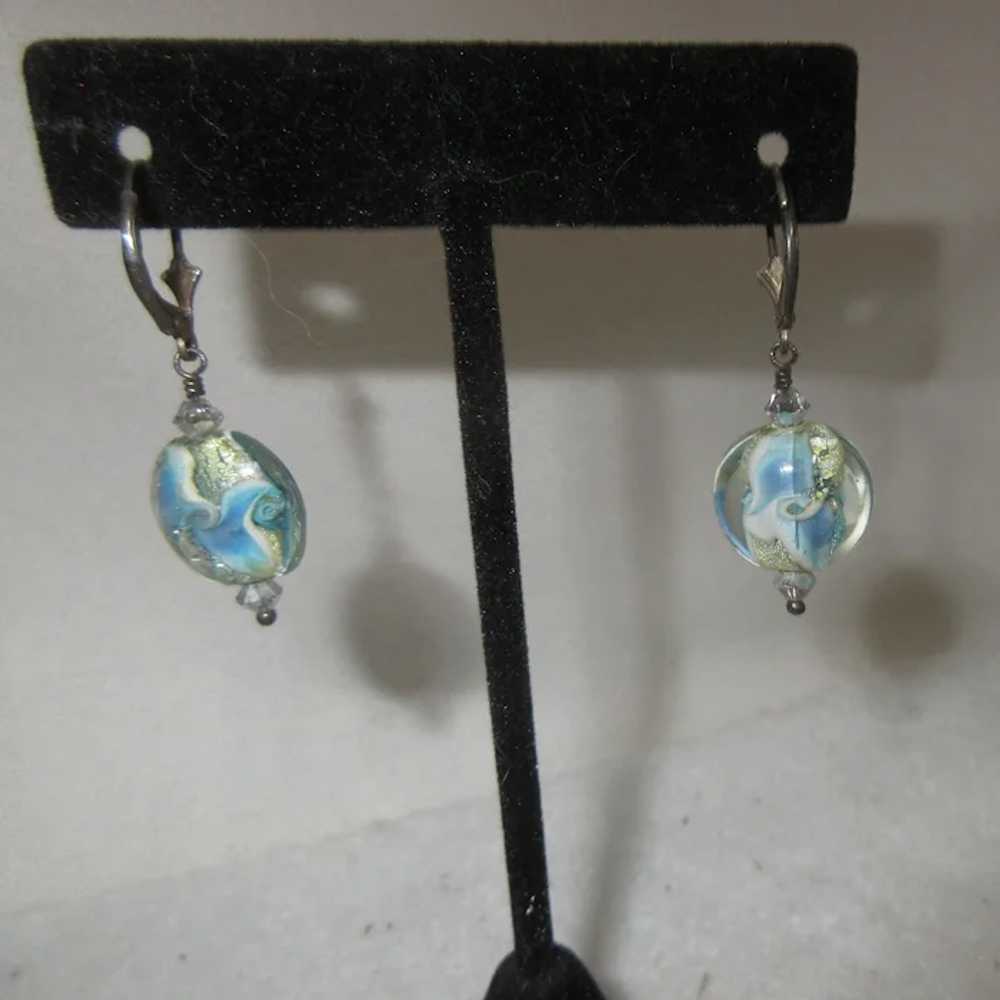 Pair of Sterling Silver Lamp Work Beads with Crys… - image 4
