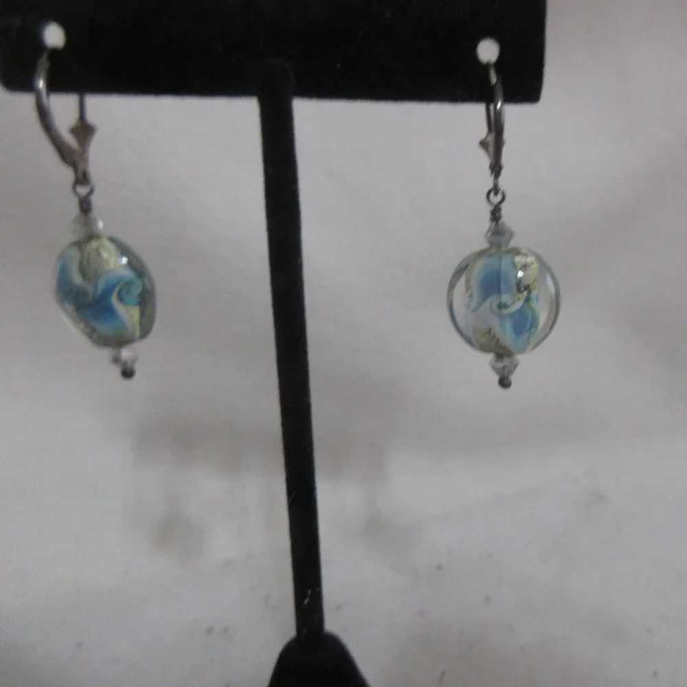 Pair of Sterling Silver Lamp Work Beads with Crys… - image 5