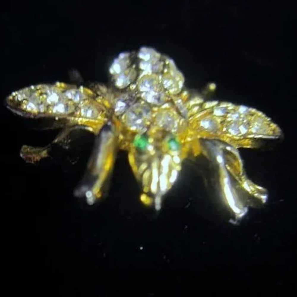 Goldtone Flying Bug/Insect Rhinestone Brooch - image 2