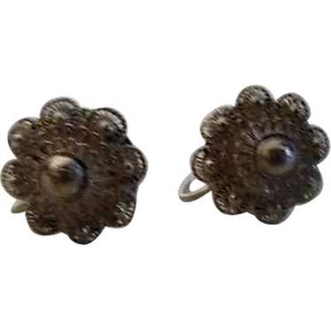 Sterling Silver Filigree Screw-on Earrings from S… - image 1